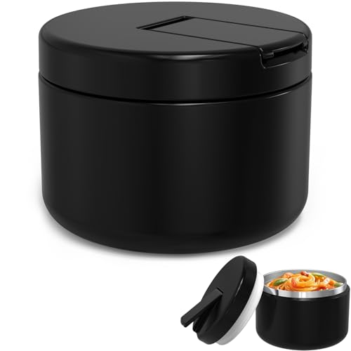 LOHASOK 12oz Kids Soup Thermo for Hot Food Insulated Vacuum Food Jar with Buckle Lid, Stainless Steel Wide Mouth Leak Proof Lunch Container for School Travel-Black