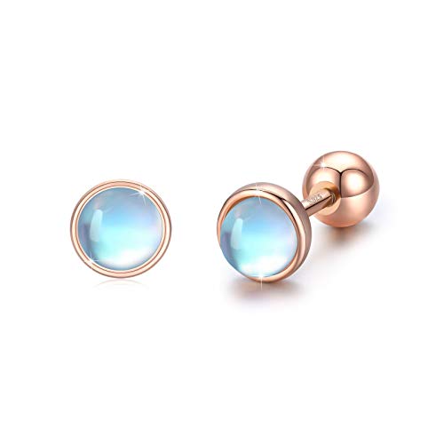 Moonstone Earrings 925 Sterling Silver Tragus Earrings Cartilage Earrings Screw Back Earrings Helix Piercing Jewelry Hypoallergenic Earrings for Women (B-Rose Gold, 4)