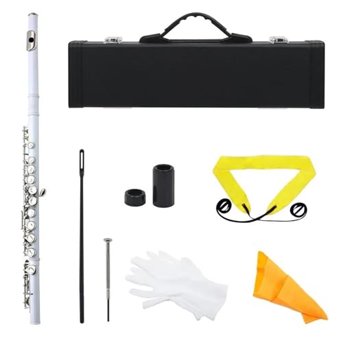 フルート楽器 16 クローズドホールフルート C キー白銅コンサートフルート横木管楽器ボックスパーツとアクセサリー(White)