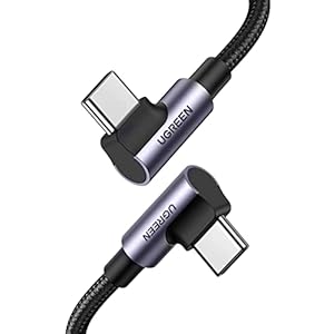 UGREEN 100W Oplaadkabel USB C naar USB C Haakse Stekker USB C naar USB C Kabel 90 Graden Stroomvoorziening 5A/20V Compatibel met MacBook Pro M1 MacBook Air 2020 Surface Pro 7 XPS 15 iPad Pro 2023 etc.(0,5M)