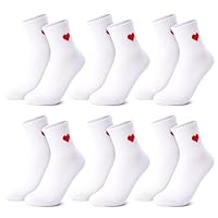 Utensilsto 6 Paar Damen Socken mit Rot Herz, Tennissocken Herzen Damen 36-40, SportSocken Frau aus Baumwolle Stylische Crew Socke Motivsocken Sport Socken (Weiß)