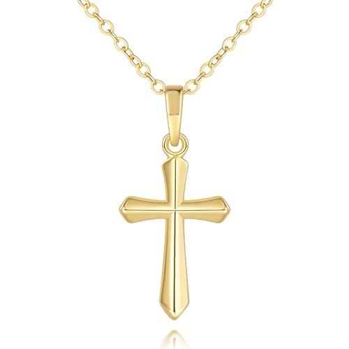 Cross Necklace for Women Gold Cross Necklaces for Women 14K Gold Crosses Pendant Necklaces for Womens Simple Lines Outline Elegant Shape Womens Crosses Chain Necklace