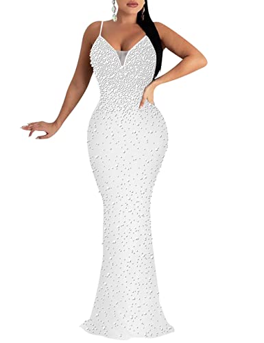 MAYFASEY Women's Sexy Elegant Rhinestone Hot Drilling Process Bodycon Dress Party Club Night Out Dress Long Evening Dresses