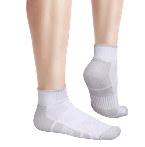 Image of YUEDGE Womens Cushioned Quarter Ankle Socks, Moisture Wicking Anti Blister Athletic Running Socks for Gym Golf Tennis Casual Daily, OEKO-TEX Certified, Size 9-11, White, 5 Pairs