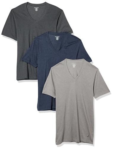 La Mejor Recopilación de Playera Cuello V los más recomendados. 49 Nautica - Playera con Cuello en V para Hombre, Paquete de 3, Gris Claro/carbón/Jaspeado, X-Large