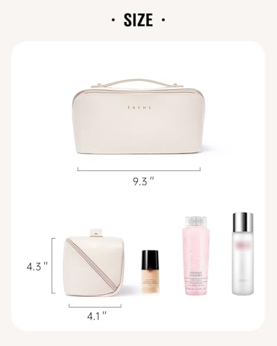Image of EACHY Travel Makeup Bag, Large Capacity Cosmetic Bag for Women, Waterproof PU Leather, Flat Open Portable Toiletry Bag for Skincare, Brushes & Travel Essentials