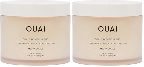 OUAI Scalp &amp; Body Scrub, Melrose Place - Exfoliating Body Scrub with Sugar &amp; Coconut Oil Blend for Smooth, Moisturized Skin - Gentle Scalp Exfoliator for Removing Product Build Up (8.8 Oz) (Pack of 2)