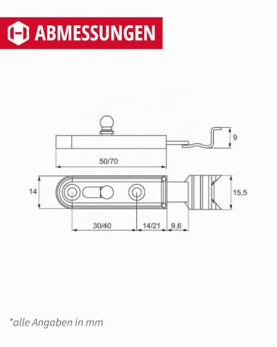 Gedotec Rygiel meblowy mały z metalu | 4 sztuki rygiel do mebli wraz z kątownikiem zamykającym – zasuwa do drzwi do wkręcania – 50 mm | piłka | rygiel zamka mały – widoczne połączenie śrubowe