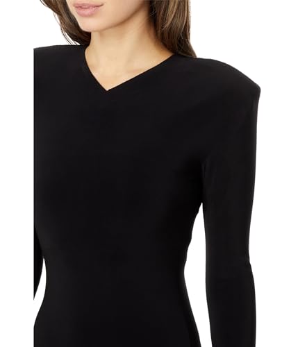 Image of Norma Kamali Long Sleeve Shoulder Pad Side Slit Gown