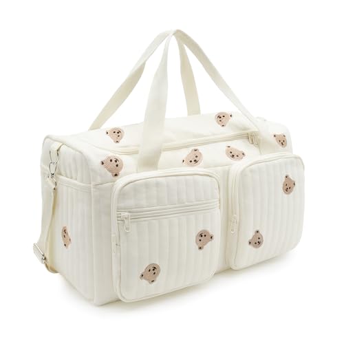 PinDaito Grand Sac à Langer Bebe et Sac de Maternité, 48 × 22 × 26 cm, Sac Bébé en Coton avec Broderie, Mommy Bag pour Déplacements, Hôpital Accouchement,...