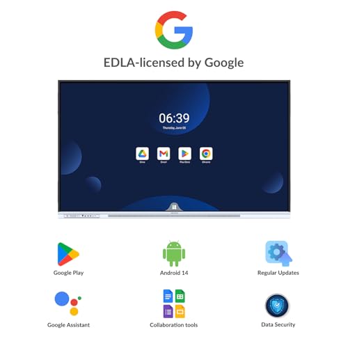 NEWORK 65 Inch 4K Smart Board - Google EDLA-Certified Interactive Whiteboard, Android 14 OS, 50-Point Touch, Wireless Casting - Digital Whiteboard for Classrooms & Hybrid Offices (Board only)