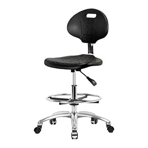 Thomas ECOM TPMBCH-CR-A0-CF-CC Polyurethane Basic Industrial Medium Bench Height Chair without Arm and with Chrome Base, Chrome Foot Ring, Chrome Casters