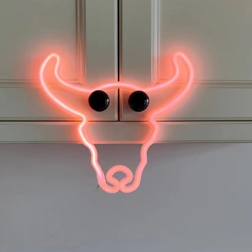 Image of Peach Pink Cow Neon Sign Led Cute Western Cowboy Light up Sign for Wall Bedroom Dorm Bar Counter Party Indian Decor,LED Neon Night Lights Battery and Usb Powered,Neon Lights Cow Gifts for Kids