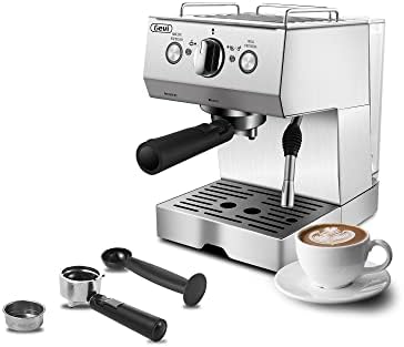 Gevi 15 Bar Espresso Machine, Espresso and Cappuccino Machine for Dwelling, with Handbook Milk Frother Steam Wand, 50 oz detachable water tank, Silver / Stainless, 1050W