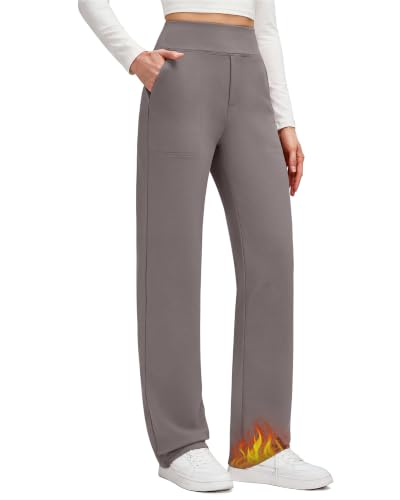 G4Free Work Pants Women Fleece Lined Dressy Sweatpants,Taupe,M,Tall
