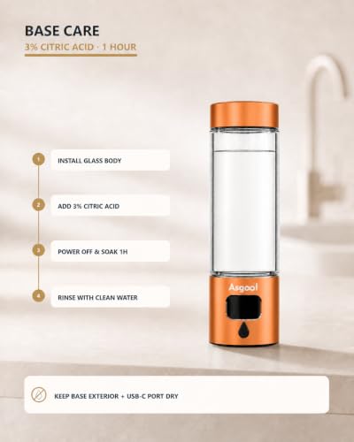 Image of Hydrogen Water Bottle Generator, 8000 PPB, Glass & Aluminum(Orange)