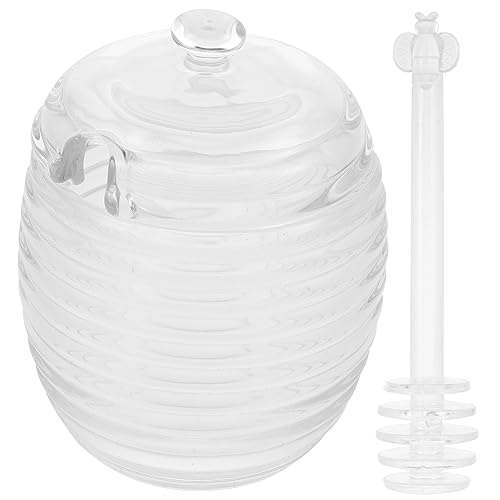 HAKIDZEL 1Set Clear Honey Storage Jar with Stirring Rod Glass Honey Pot Dispenser for Easy Compact Design for Honey Syrup and Tea Storage Kitchen Accessory