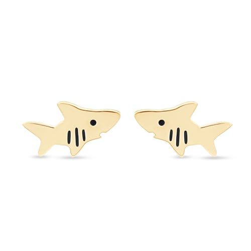 Shark Fish Animal Stud Earring For Women With Push Back In 14K White,Rose Or Yellow Gold Plated Sterling Silver Jewelry Gift For Her