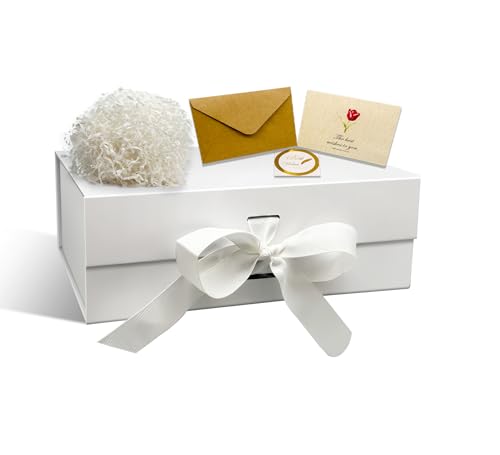 RUIXUE White Gift Box 22x16x8 cm Gift Boxes with Lids Greeting Cards and Shredded Paper Gift Boxes for Presents Suitable for Gift Wrapping Birthday Wedding Christmas