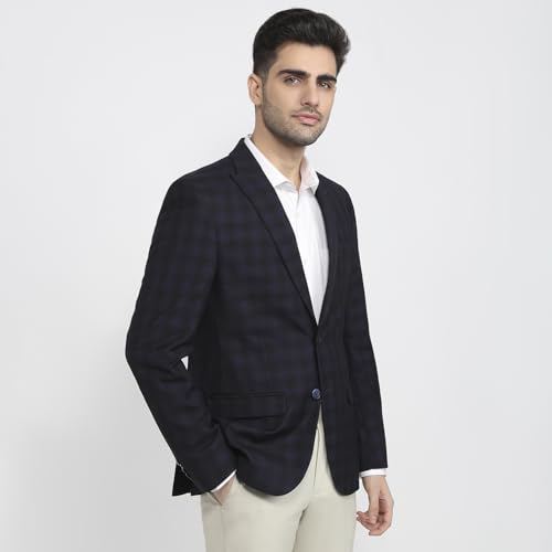 Image of Park Avenue Men Regular Fit Jacquard Pattern Poly Viscose Blend Peak Lapel Full Sleeve Formal Jacket