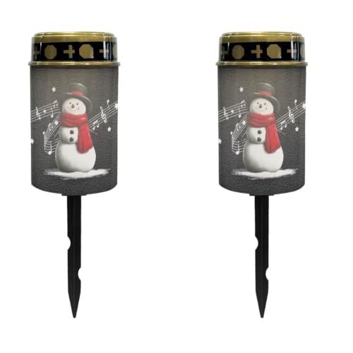 Image of Christmas Cemetery Solar Lights Flameless Candle, 2 Pack | Christmas solar cemetery decorations for grave, snowman waterproof lights for grave memorial gift decor, outdoor