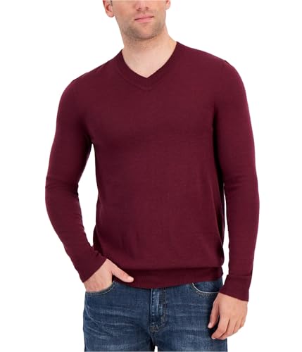 Alfani Mens V Neck Merino Pullover Sweater, Purple, Medium