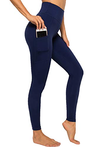 INSTINNCT Legging Sport Femme Avec Poches Pantalon Yoga Confortable Elastique Taille Haute Amincissant Pantalon de Sport Slim Pour Gym Fitness Pilates Bleu