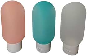Kit Frascos de Viagem Silicone 3 Unidades 60ml – Antivazamento, Reutilizáveis, Compactos com Estojo, Ideal para Shampoo, Condicionador e Sabonete em Bagagem de Mão