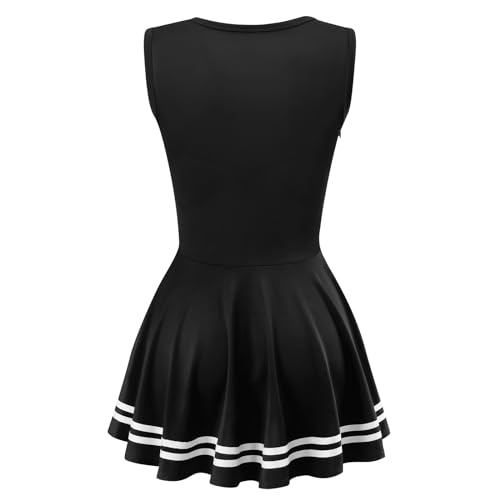 LittleForBig Damen Seidiger Ärmellose Overall Cheer Sissy Bodycon Mini Kleid Rock Schwarz XXXL
