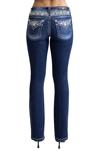 Miss Me Women's Snake Skin Faux Flap Pockets Mid-Rise Bootcut Jeans