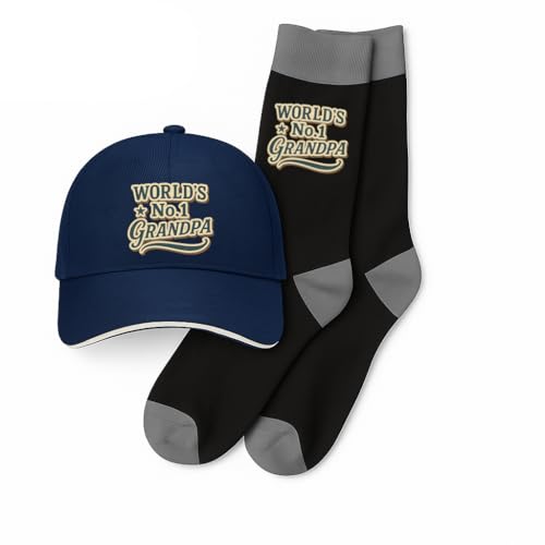 D Design Invent Print! Worlds No.1 Grandpa Gift Set Baseball Cap and Socks Grandpas Day Birthday Present Personalised Keepsake - one size fits all (Navy Cap + Socks)