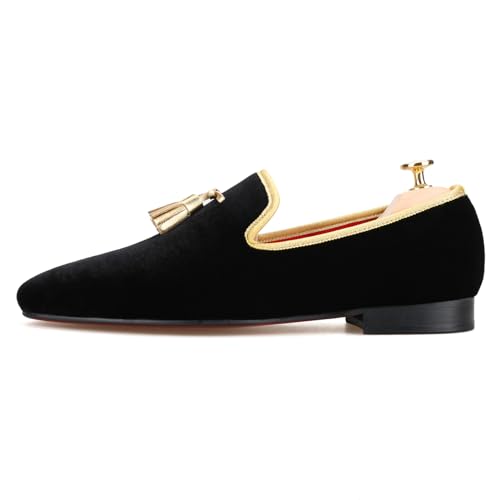 FERUCCI Men Black Velvet Square Toe Gold Tassel Slippers Loafers Flats Prom Wedding2