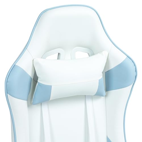 Sedia da Gaming in Finta Pelle Reclinabile a 135°, Sedia per Scrivania Stile Racing con Supporto Lombare, Poggiatesta e Altezza Regolabile, Azzurro - Sedia gaming - Immagine 8