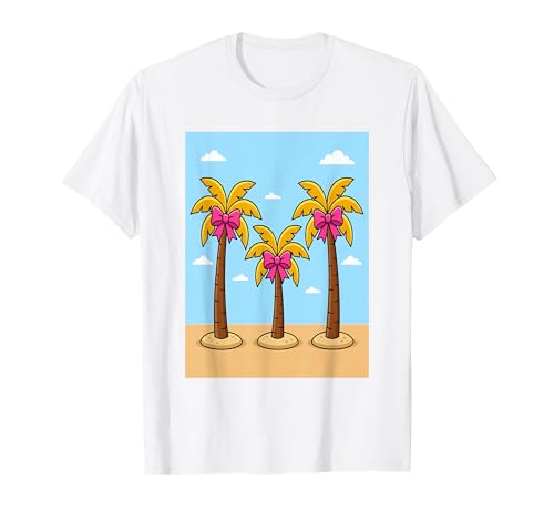 Bonito diseño Tropical de Palmeras con Lazo Rosa Camiseta