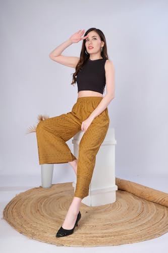 Image of VIVIKA Chikankari Palazzo Pants for Women |Rayon Wide Leg Ethnic Palazo with Embroidery | Comfortable Elastic Waist Women's Palazzo for Casual, Festive & Office Wear