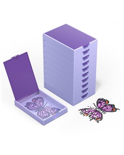 Image of CATEARED Diamond Art Storage Trays with Lids, 10-Pack Premium Diamond Painting Accessories & Tools, Stackable Rhinestone Organizer for Nail Gems & Bedazzling Kit, Craft Supplies for Adults & Kids