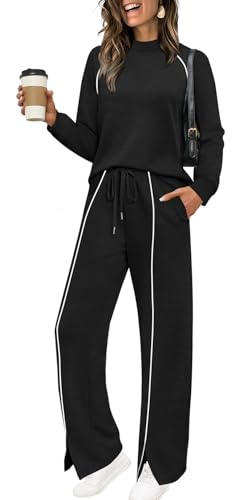 WIHOLL Lounge Sets for Women 2 Piece Fall Outfits 2025 Wide Leg Pant Matching Sets Womens Clothing2