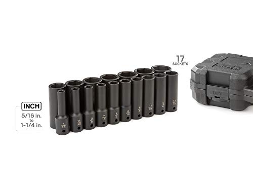 Tekton 1/2 Inch Drive Deep 6-Point Impact Socket Set, 17-Piece (5/16-1-1/4 In.) | Sid92305 #TOP1
