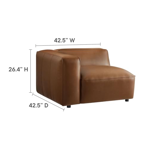 Image of Modway Auren Vegan Leather 3 Piece Modular Sofa in Coffee - Faux Leather 3 Seater Couch - Comfy Mid Century Modern PU Leather Sofa for Living Room, Apartment, Loft