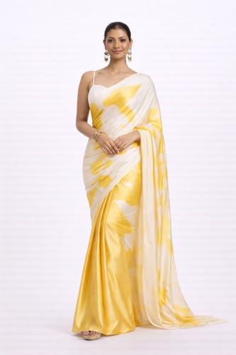 Image of Japan Satin Floral Print Saree for Women with Blouse Piece - Satin Finish Draped Saree