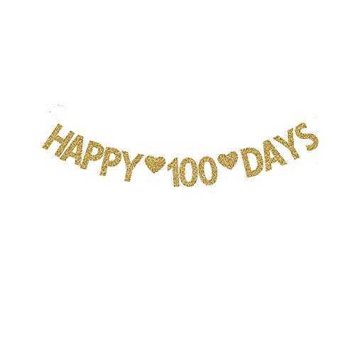 Happy 100 Days Banner Babys 100 Days Party Decor Wedding/Fall in Love100 Days Gold Gliter Paper Sign