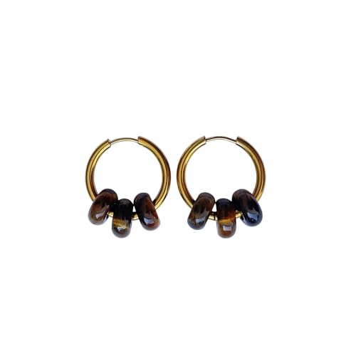 DESIGN - Bellissimi orecchini a cerchio in acciaio inossidabile placcato oro con pietre verdi di avventurina a forma di ciambella. Un design unico, molto comodo e leggero.