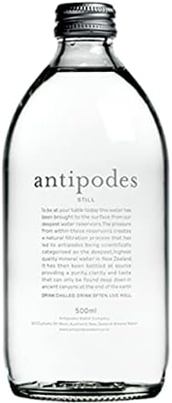 Antipodes Natural Artesian Still Water, 16.9 Fl Oz (500 mL) (Pack of 4), Premium Glass Bottled Drinking Water, Naturally Occurring Minerals, New Zealand Source