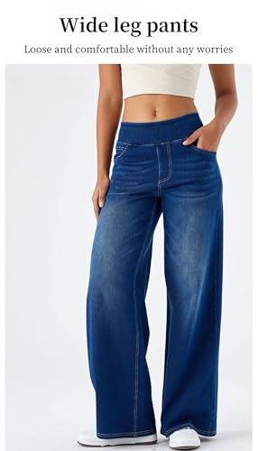 Women Sweatpant Jeans Sweatpants That Look Like Jeans High Waisted Stretchy Pull On Wide Leg Denim Pants with Pocket3