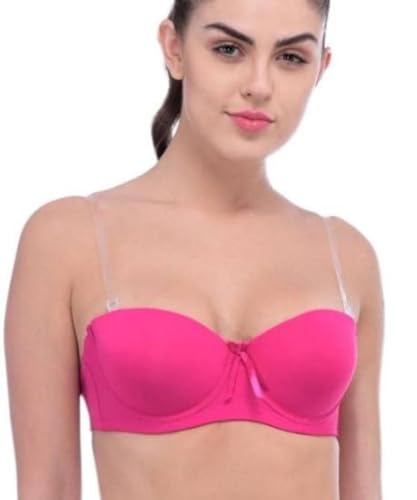 Image of Brachy Women Cotton Nylon Spandex Padded Underwire Strapless Backless Invisible Clear Transparent Back Push up Bra with (Free Extra Transparent Strap)