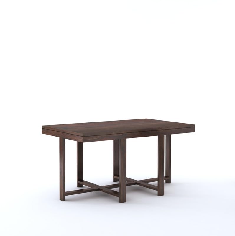 Image of Sheesham Wood 6 Seater Dining Table with 6 Chairs for Living Room Home Dining Room Office Wooden Dininig Set (Walnut Finish)