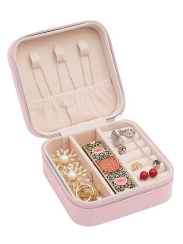 Image of Cortina Small Pu Leather Jewellery Organiser Box | Portable Travel Jewelry Storage Case For Women & Girl - Ring, Pendant, Earring, Necklace, Bracelet - Pink