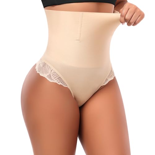 Tummy Control Thong Shapewear for Women Mid High Waisted Body Shaper Lace Shaping Thong Girdle Panty