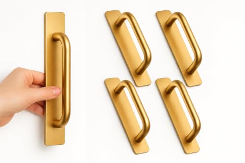 Image of Adhesive Cabinet Handles, Self-Stick Instant Cabinet Handles Alloy No Drilling Push Pull Handles Helper for Kitchen Cabinet Drawer Window Sliding Closet (Gold, 4 Pcs)