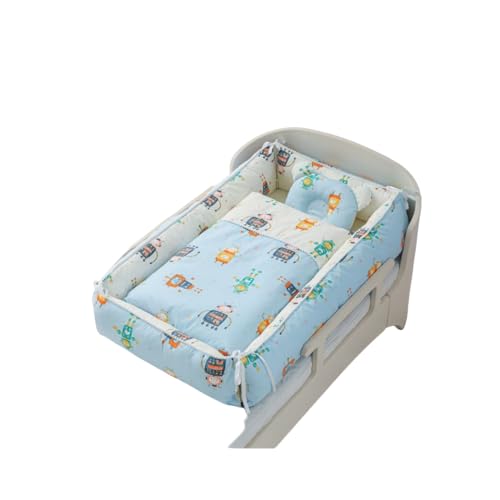 新生児 枕付きベビーベッド 寝具 簡易ベッド ポータブルベビーベッド 添い寝 ベビー布団 通気性 取り外し可能 洗える 出産祝い 枕付き (知能ロボット,キルト)